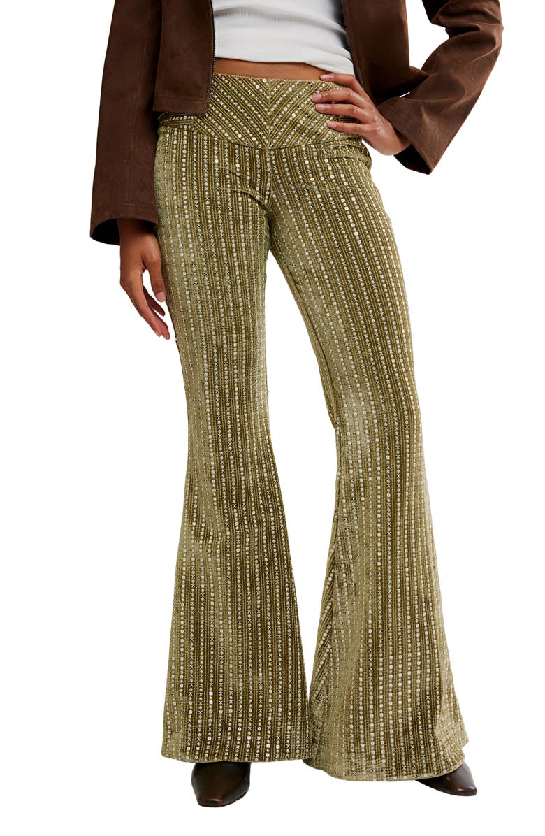 Free People Start Me Up Flare Velvet Pants, Main, color, Mosstone