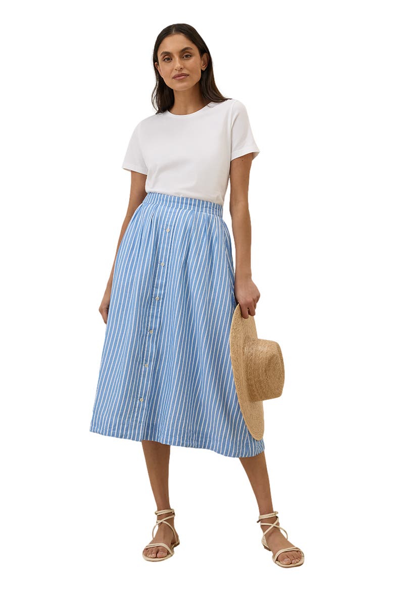 Organic Cotton Sunset Lightweight Cotton Button Skirt, Alternate, color, Blue Bondi Stripe