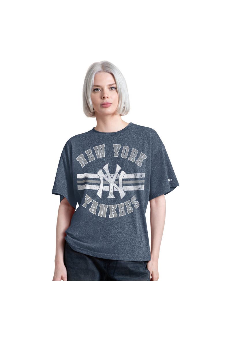 Women's Starter  Navy New York Yankees Jump Shot Boyfriend Tri-Blend T-Shirt, Main, color, Navy