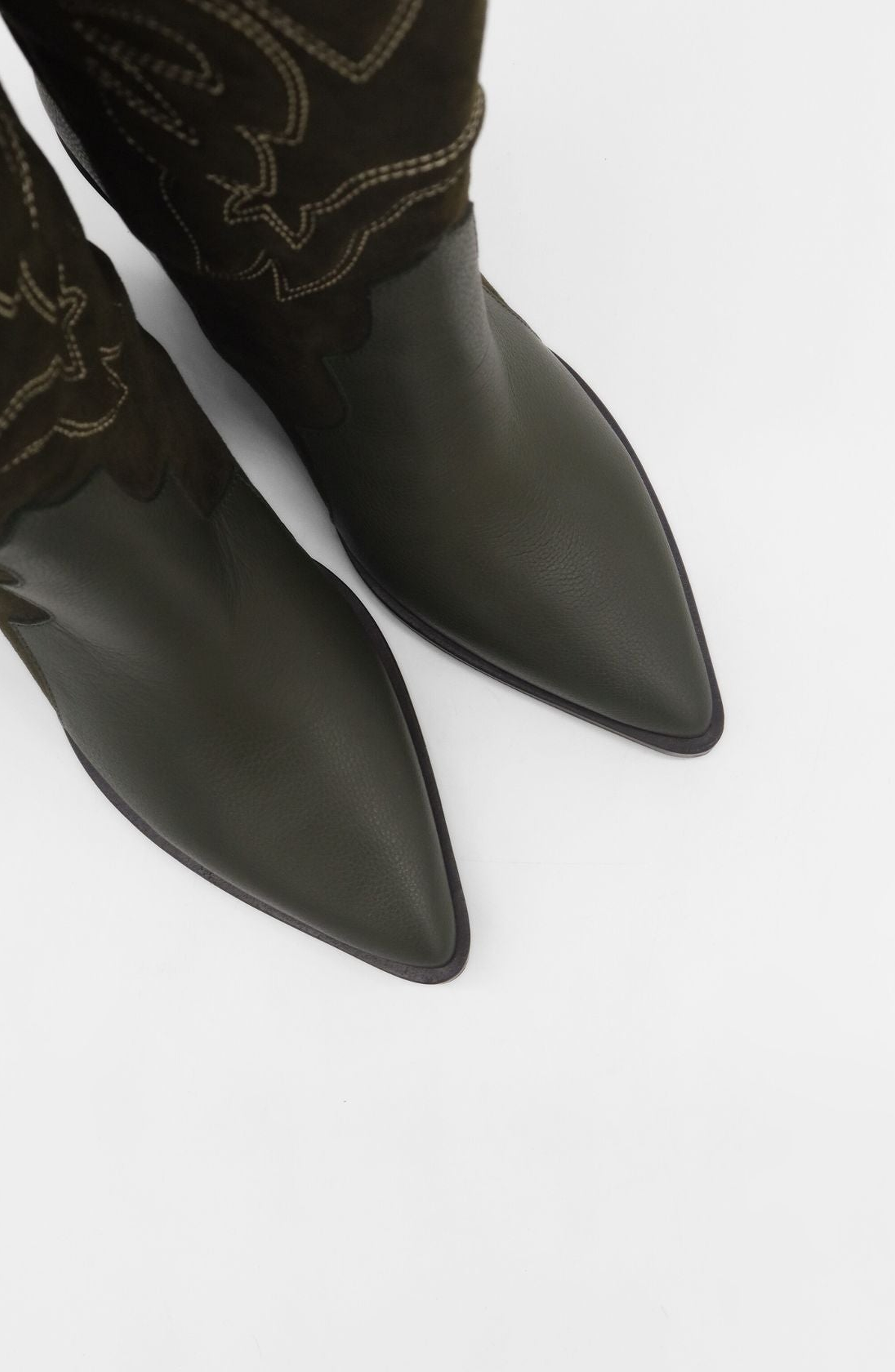 STIVALI NEW YORK Getty Western Suede Leather Knee High Boots, Alternate, color, Olive Suede / Leather