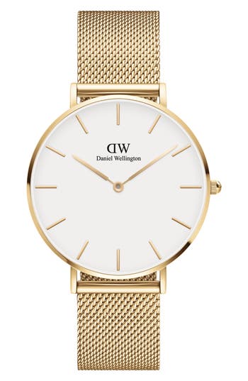 Daniel Wellington Grand Petite Evergold Mesh Strap Watch, 36mm In Gold/eggshell