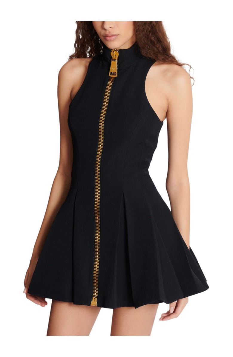 Balmain Short halterneck dress in grain de poudre wool, Alternate, color, 