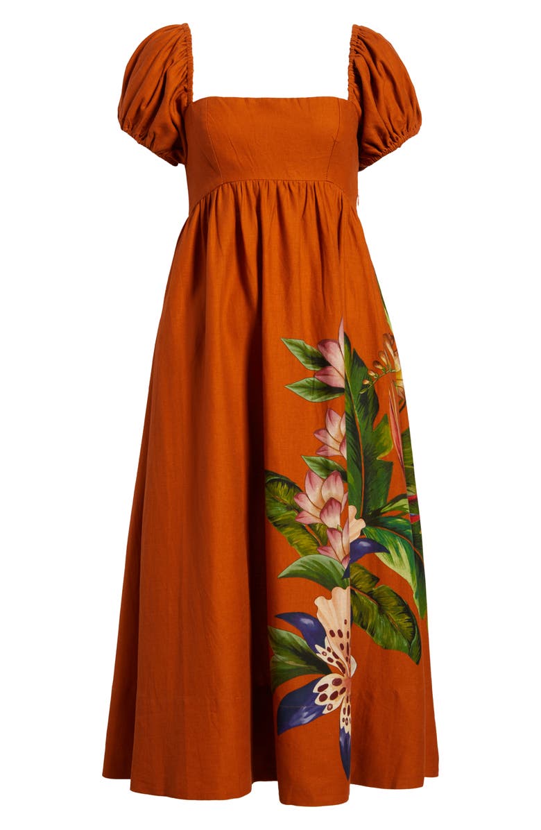 FARM Rio Hilo Arrangement Linen Blend Midi Dress, Alternate, color, Sand
