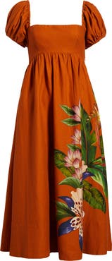 FARM Rio Hilo Arrangement Linen Blend Midi Dress