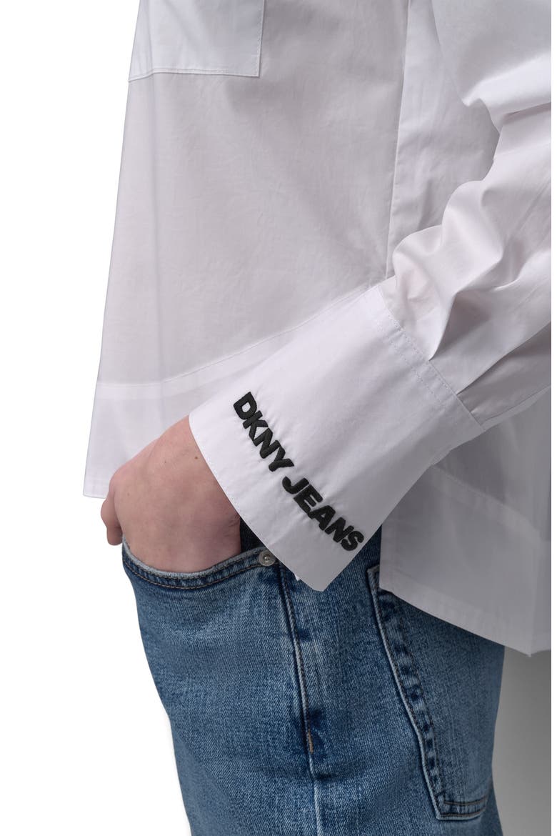 Long Sleeve Cropped Button Up Shirt, Alternate, color, WHT/ BLACK