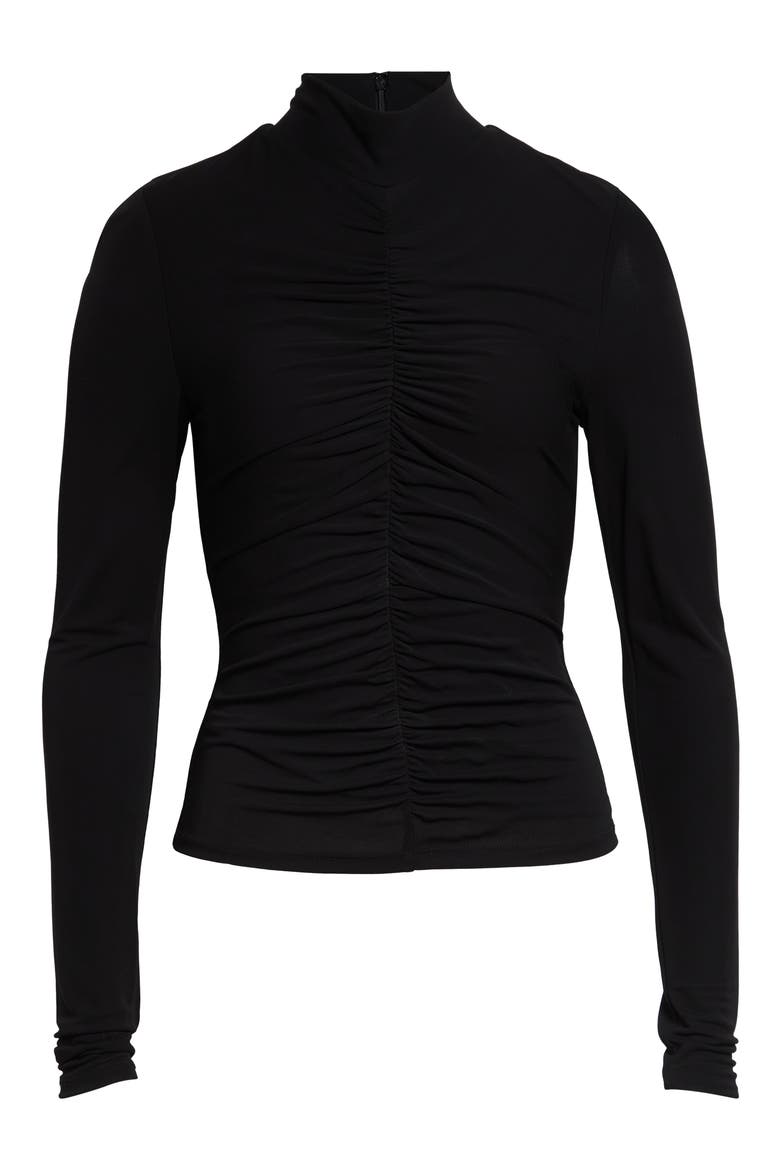 Angela Ruched Mock Neck Top, Alternate, color, JET