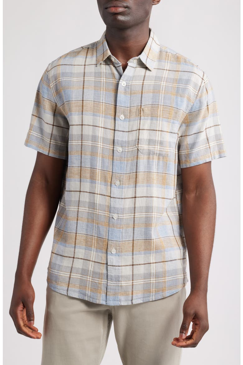 Dawson Plaid Linen Blend Button-Up Shirt, Main, color, GREY MULTI PLAID