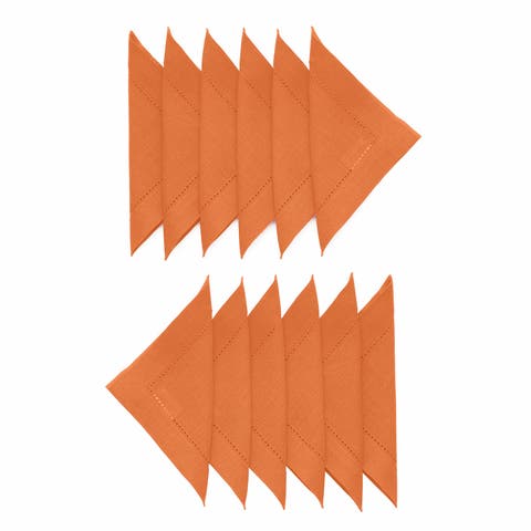 Linen Cocktail Napkins Set of 12, 6 x 6 Inch for Dining Table, Holiday and Everyday Table Decor - Classic Hemstitch