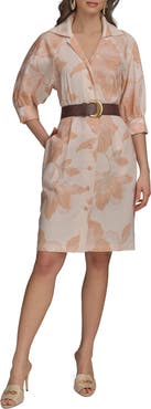 Donna Karan New York Belted Linen Blend Shirtdress