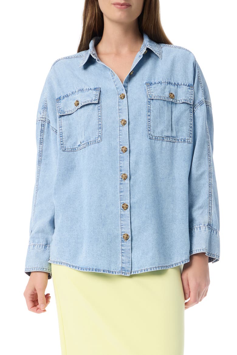 Abigail Oversize Cotton Blend Button-Up Shirt, Main, color, AERO WASH