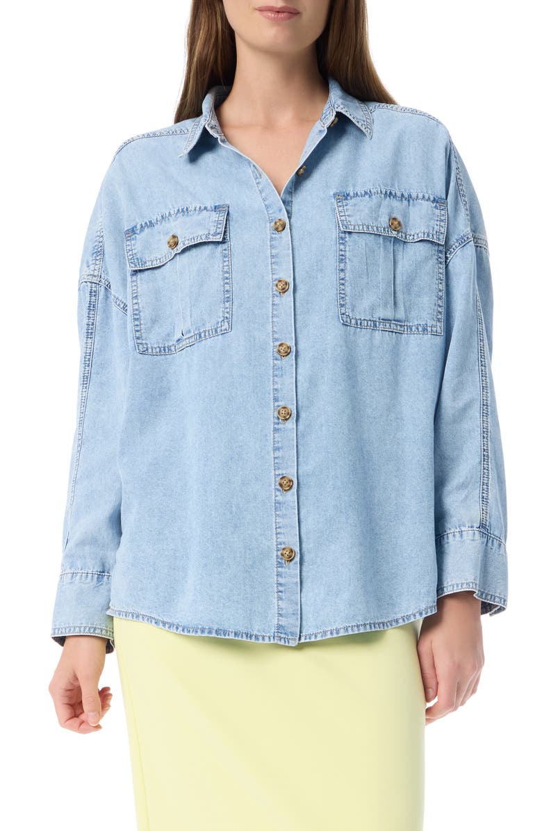 DO by Dee Ocleppo Abigail Oversize Cotton Blend Button-Up Shirt, Main, color, Aero Wash