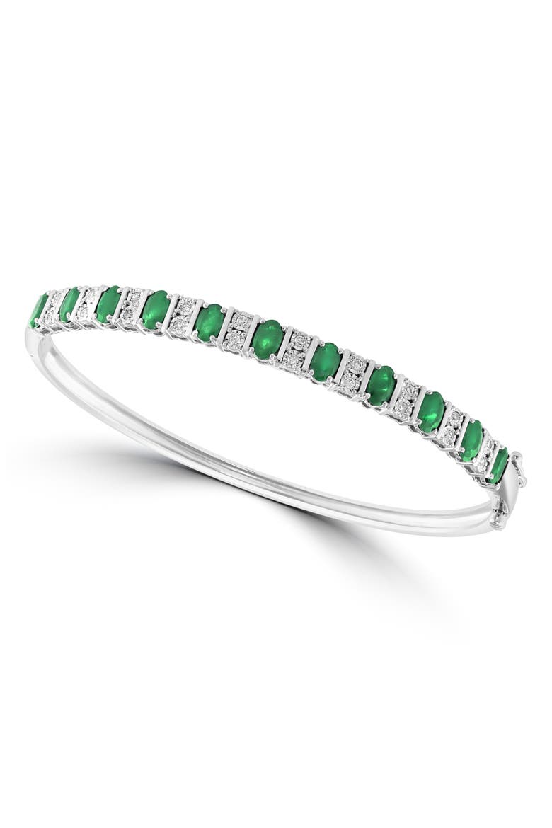 Sterling Silver Emerald & Diamond Bangle, Main, color, GREEN