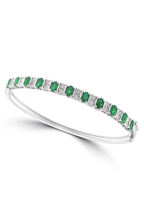 Sterling Silver Emerald & Diamond Bangle