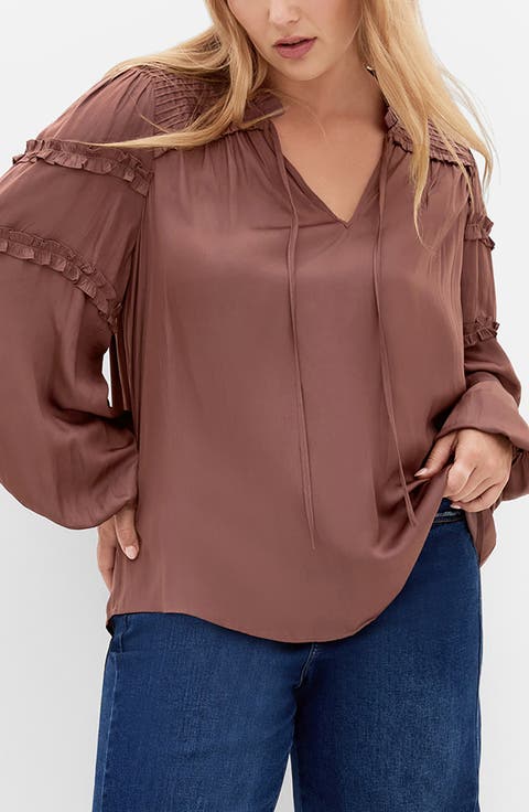 Ruffle Puff Sleeve<br />Peasant Blouse