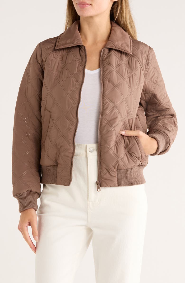Bernardo Diamond Quilted Bomber Jacket, Alternate, color, Pinebark