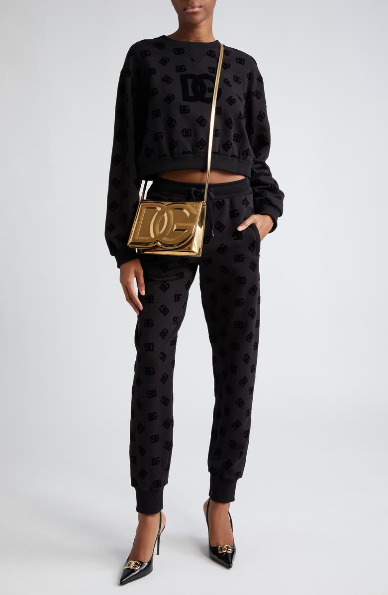 Dolce&Gabbana Flocked Logo Crop Sweatshirt, Alternate, color, 