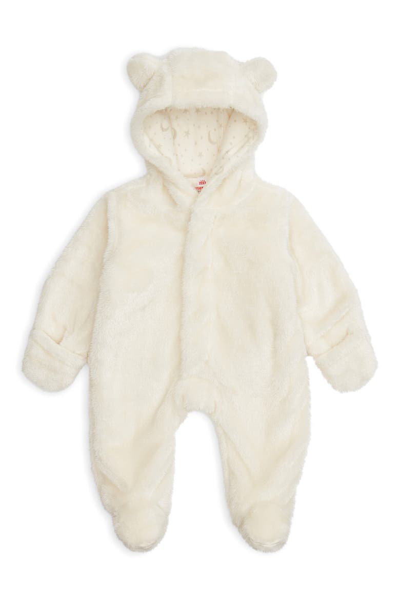 Minky Faux Fur Bear Hooded Footie Suit, Main, color, WHITE