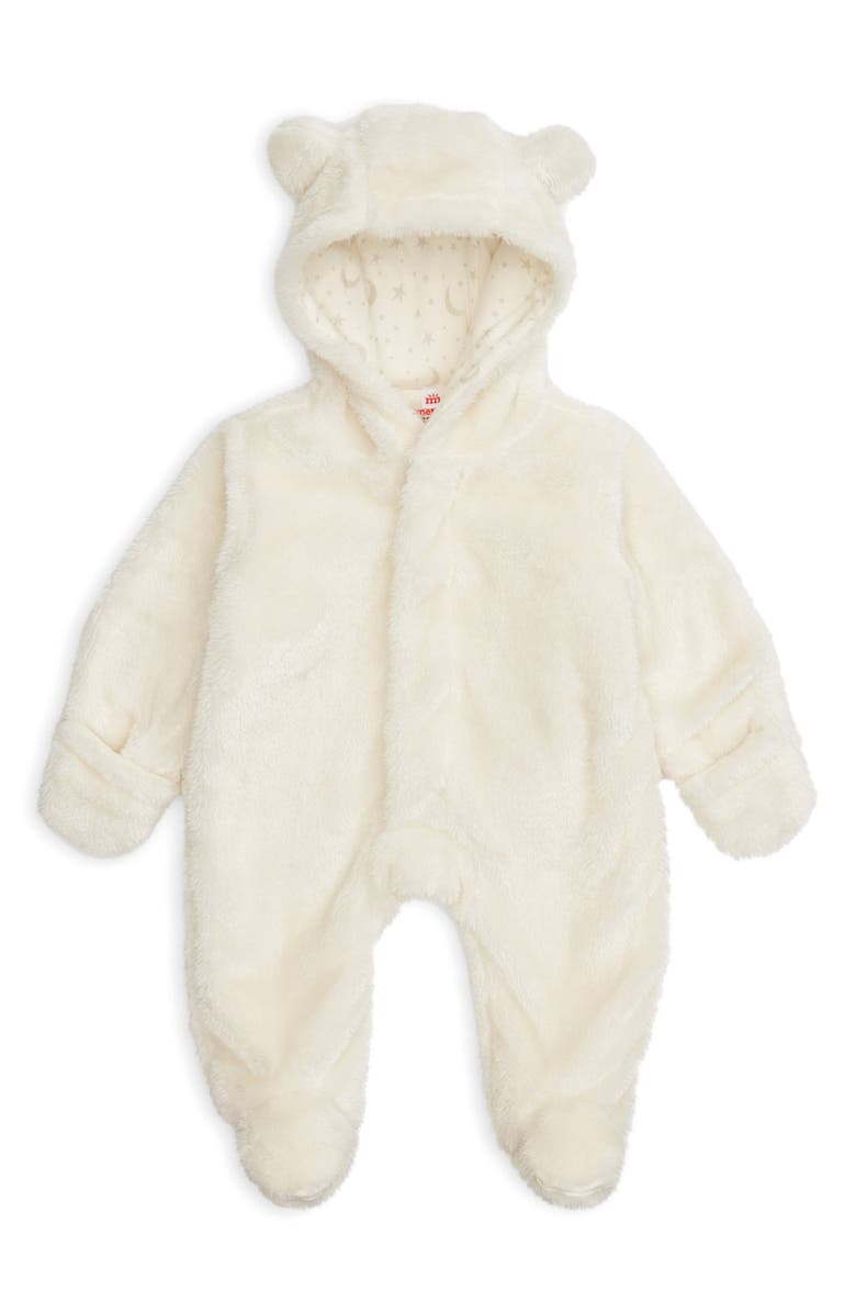 Magnetic Me Minky Faux Fur Bear Hooded Footie Suit, Main, color, White
