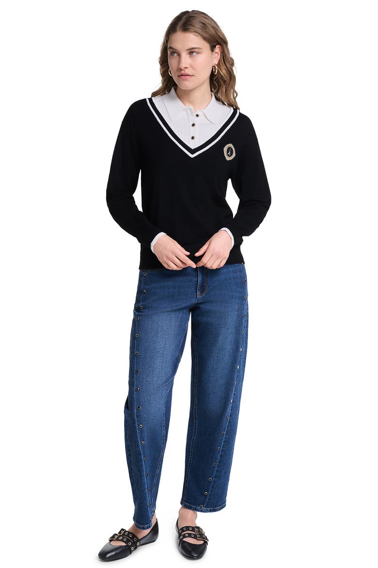 Eiffel Tower Twofer Sweater, Alternate, color, BLACK/ SOFT WHITE