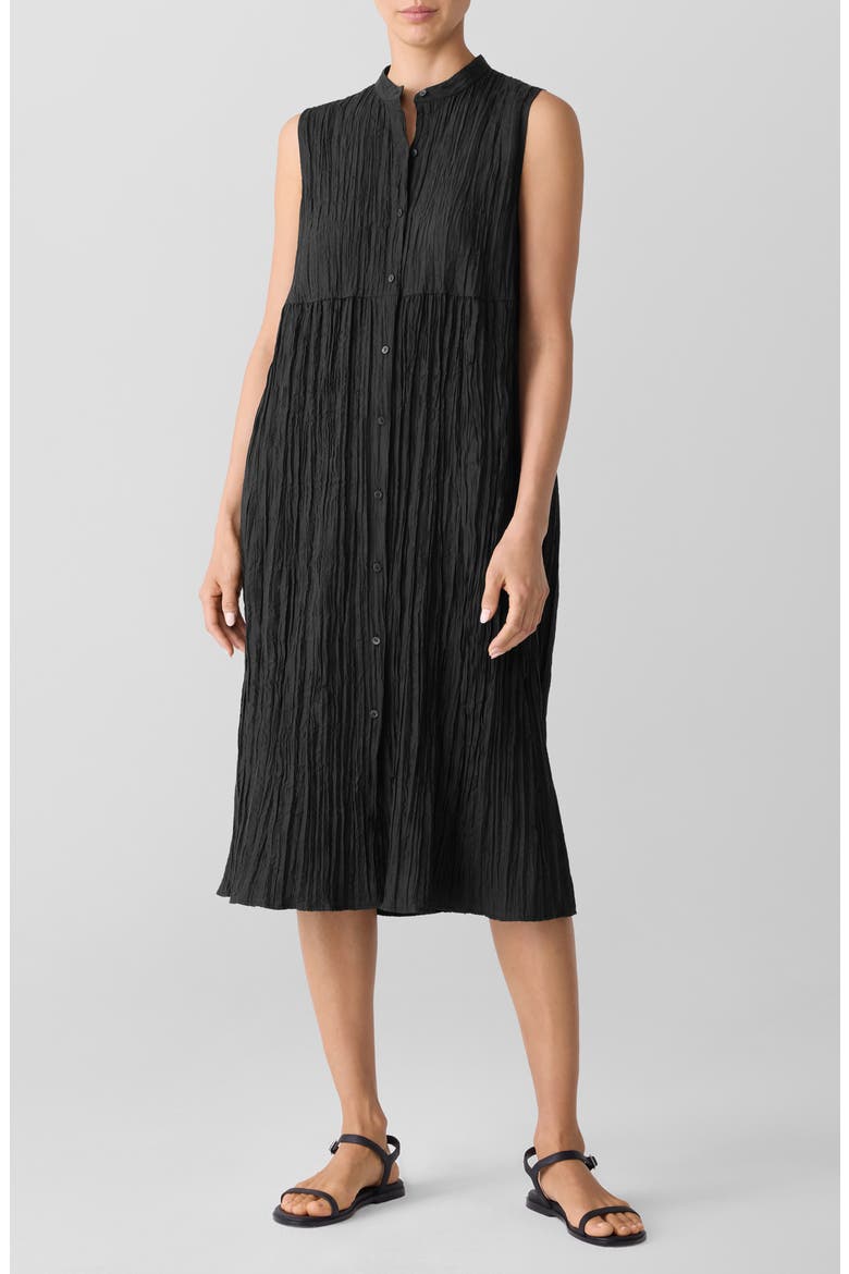 Pleated Sleeveless Silk Shirtdress, Main, color, BLACK