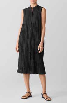 Eileen Fisher Pleated Sleeveless Silk Shirtdress