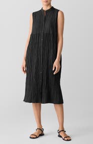 Eileen Fisher Pleated Sleeveless Silk Shirtdress