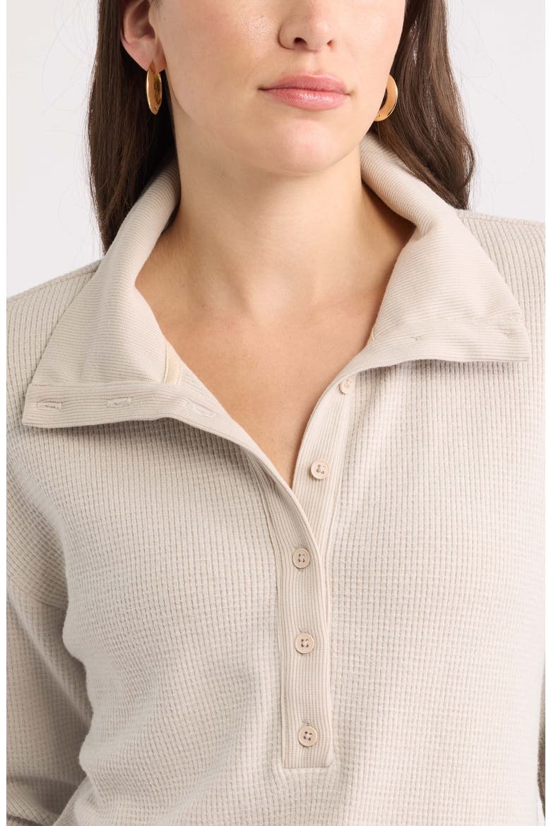 Waffle Button Front Sweatshirt, Alternate, color, TAN DOESKIN HEATHER