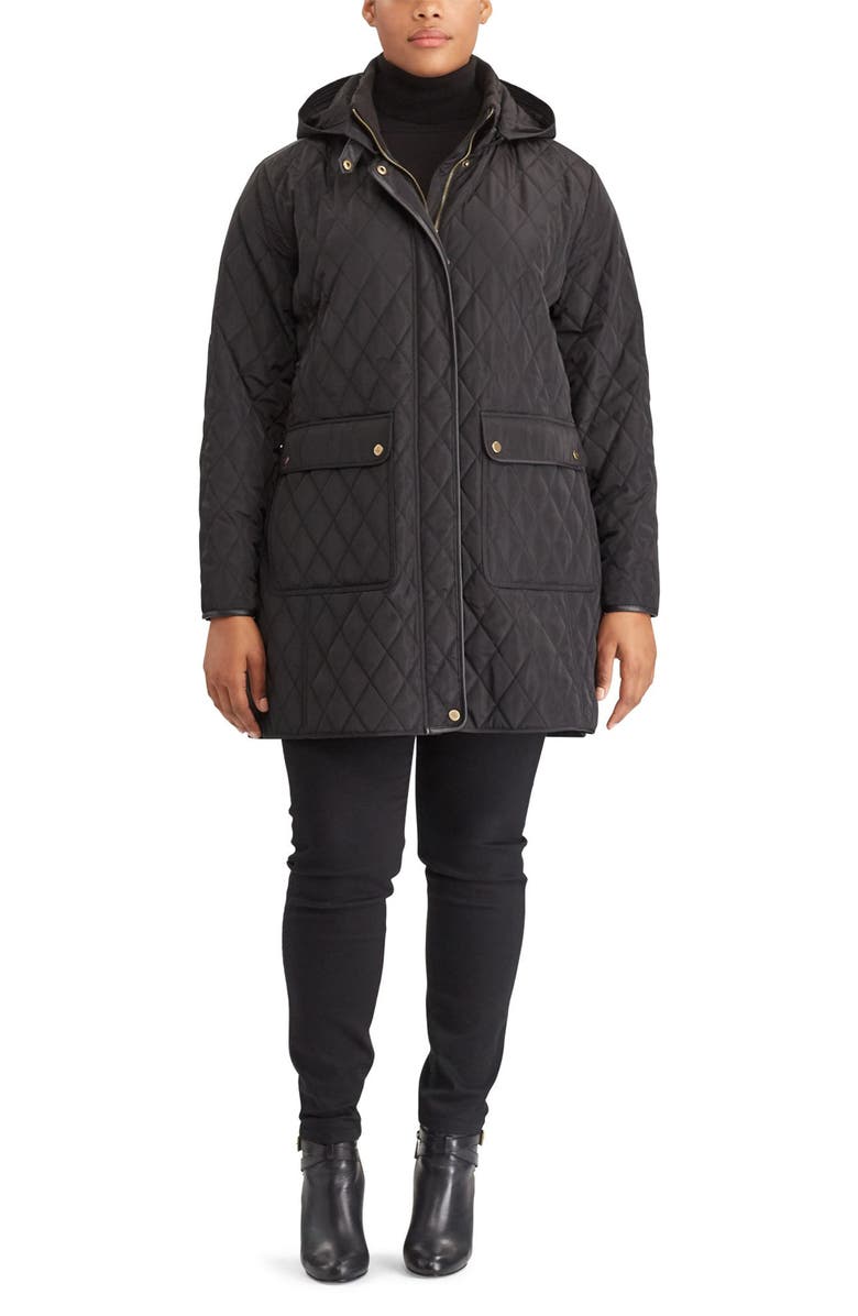 Lauren Ralph Lauren Diamond Quilted Jacket with Faux Leather Trim, Alternate, color,