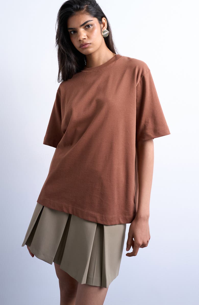 Topshop Relaxed Fit Cotton T-Shirt, Main, color, Brown