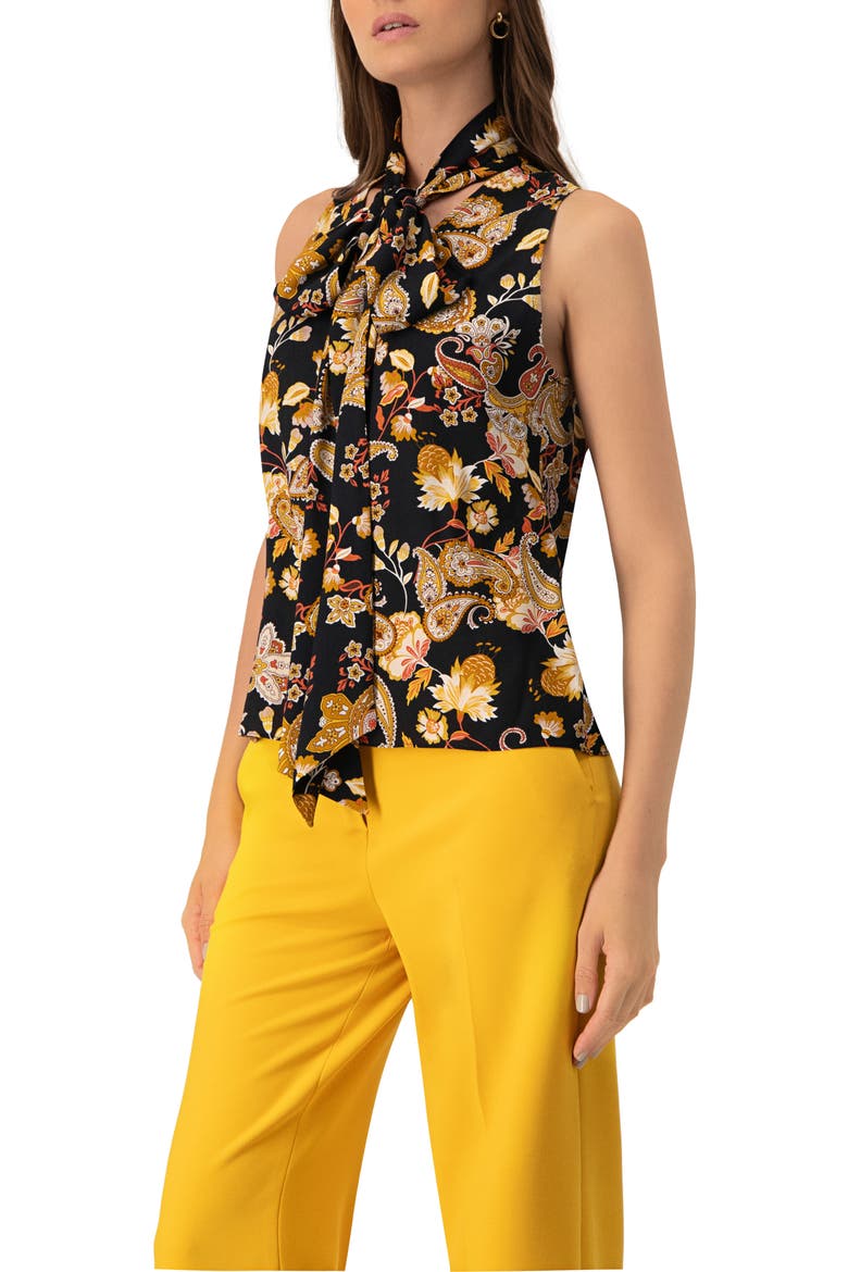 V-Neck Sleeveless Blouse with Neck Ties, Alternate, color, Multicolor