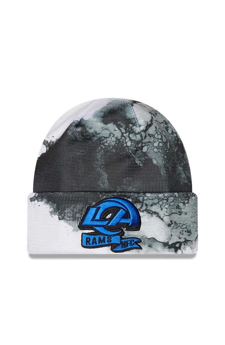 New Era Men's New Era Black Los Angeles Rams 2022 Sideline Ink Dye Tonal Cuffed Knit Hat, Main, color, 