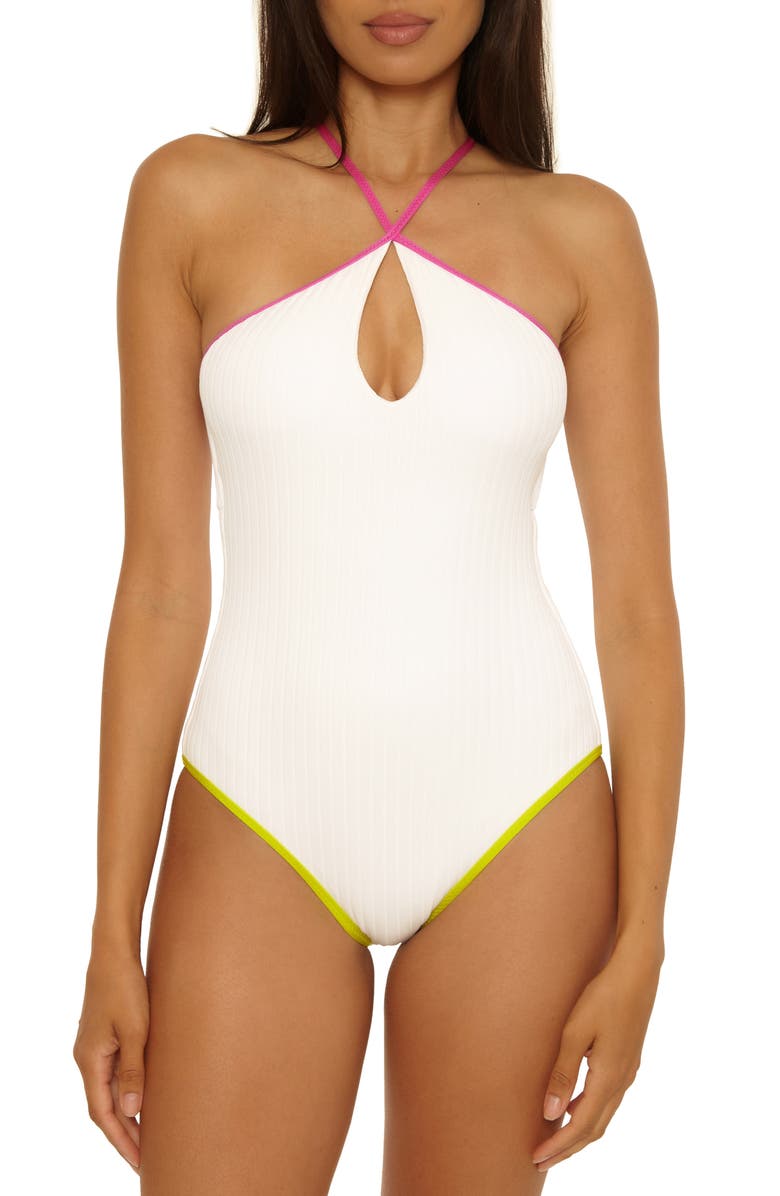 Trina Turk Maori Colorblock Binding One-Piece Swimsuit, Main, color, White/ Multi