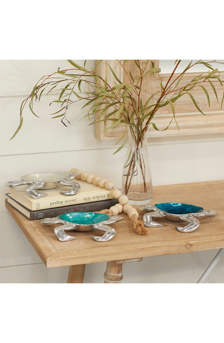 WILLOW ROW Silvertone Aluminum Crab Serving Bowl with Enamel Interior - Set of 3, Alternate, color, Silver