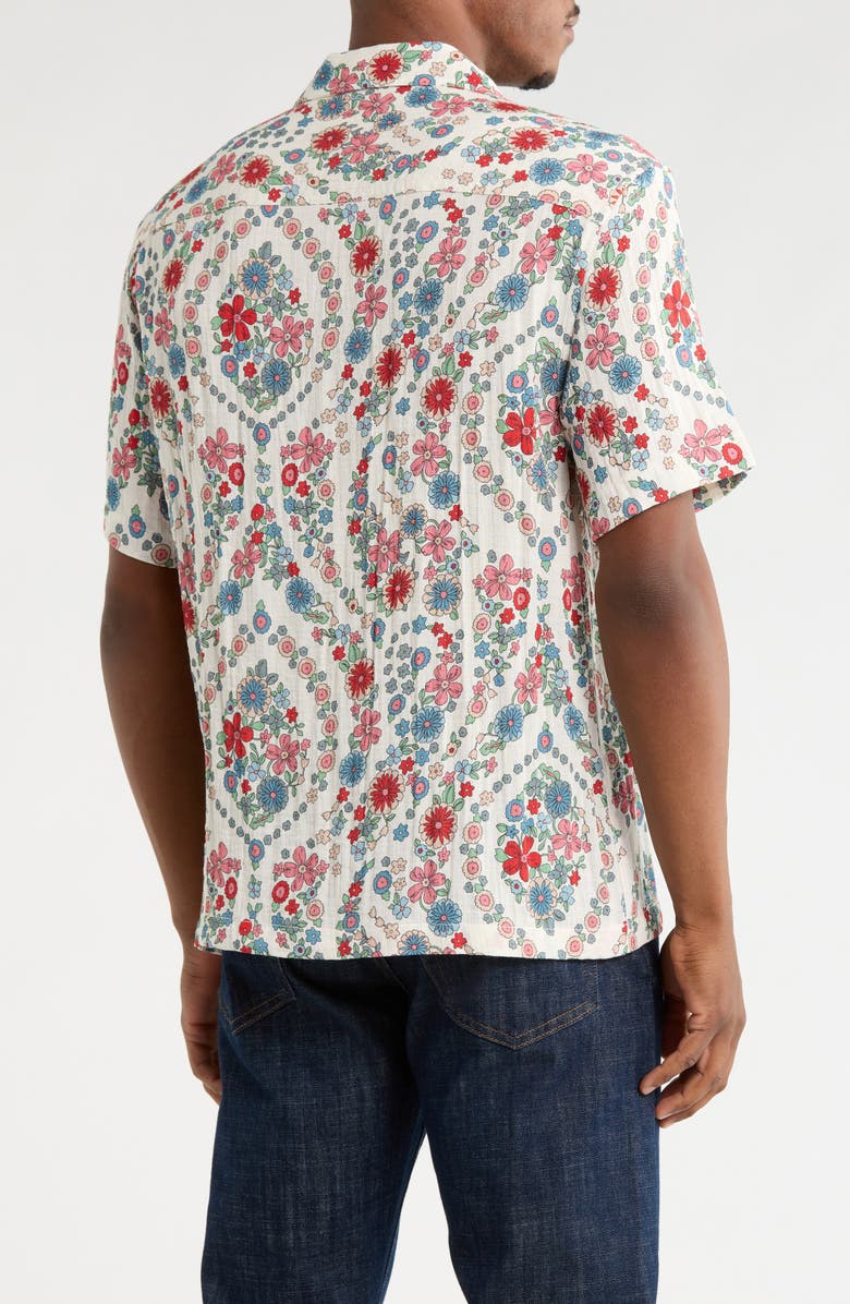 DENIM AND FLOWER Floral Print Camp Shirt, Alternate, color, Off White