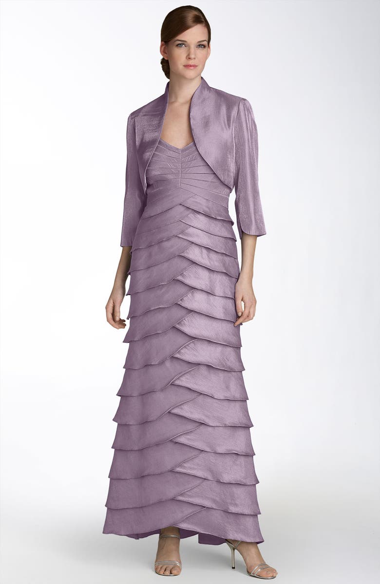 Adrianna Papell Shutter Tuck Gown with Bolero Jacket, Main, color,