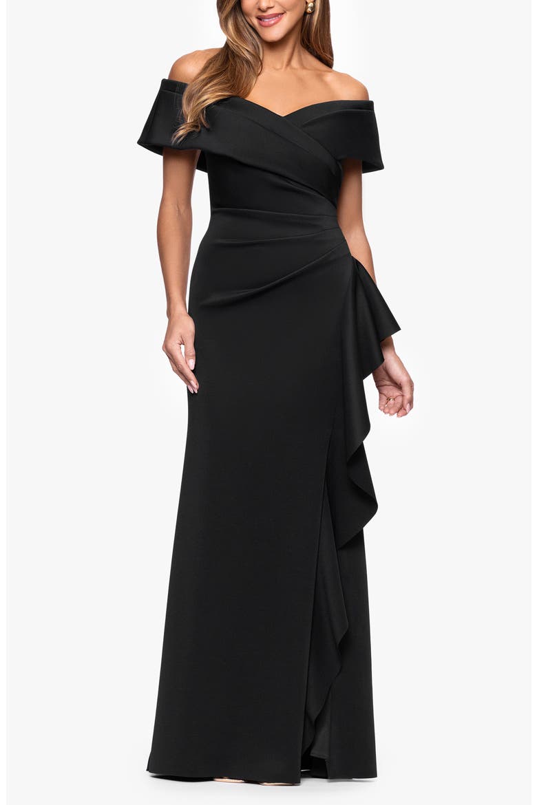 Off the Shoulder Scuba Mermaid Gown, Alternate, color, BLACK