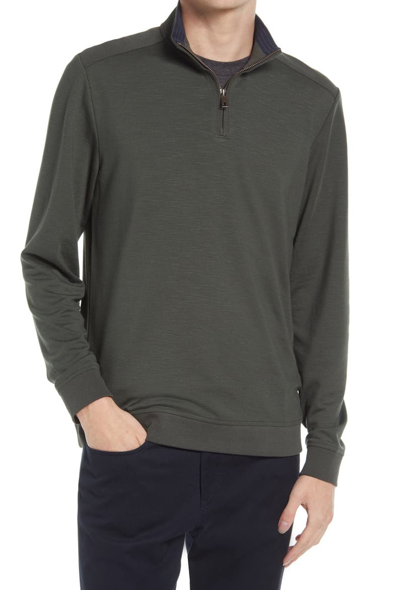 Ted Baker Caravan Quarter Zip Pullover, Main, color, DARK GREEN