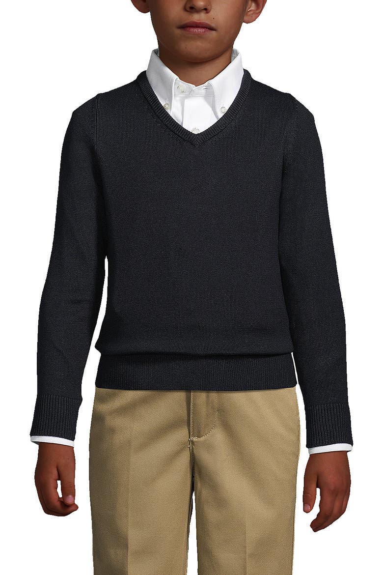 School Uniform Boys Cotton Modal Fine Gauge V-neck Sweater, Main, color, Black