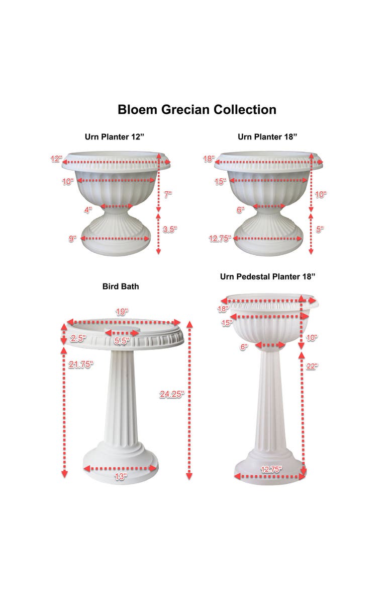 Grecian Urn Planter 12 Inch Casper White, Black, Alternate, color, Black