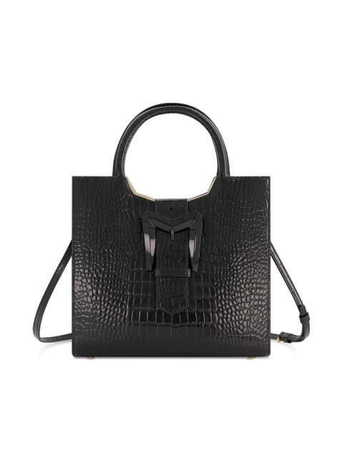Crocodile Leather Buckle Detail Medium Tote Bag
