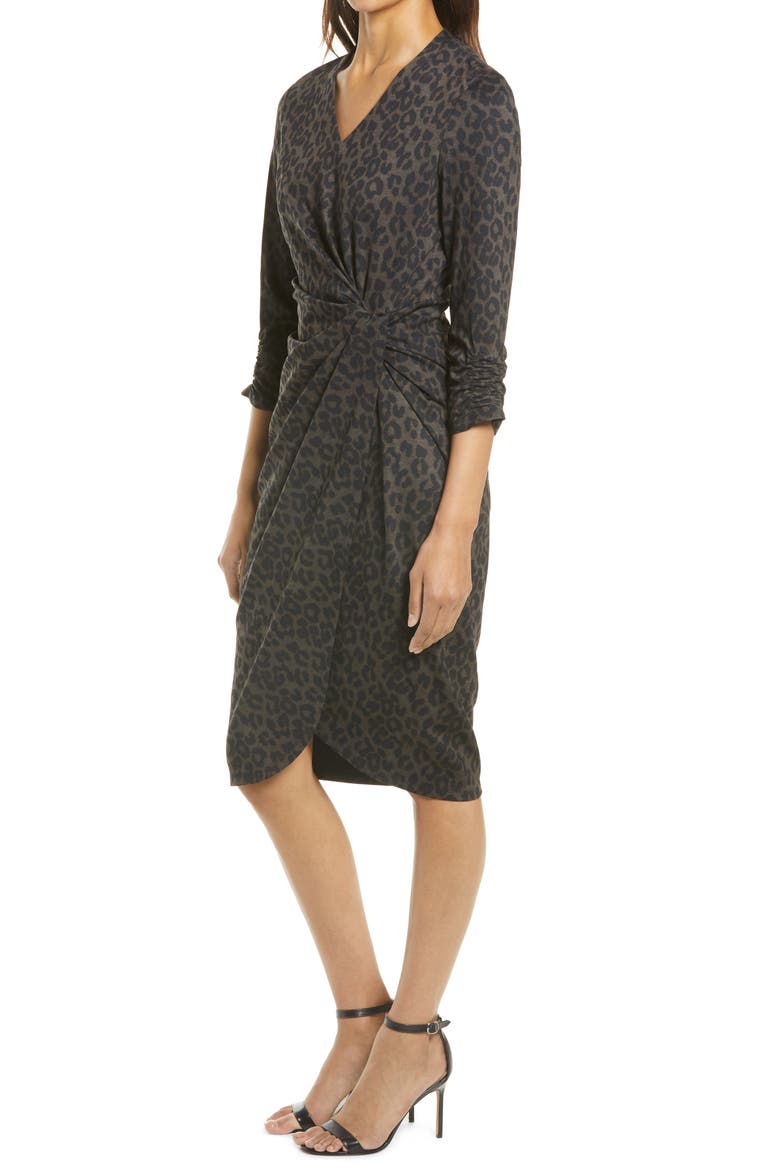 Plaid V-Neck Sheath Dress, Alternate, color, LEOPARD