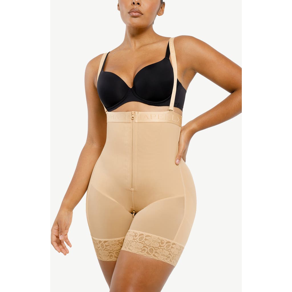 Shapellx Firm Tummy Compression Bodysuit Shaper With Butt Lifter In Cream Beige
