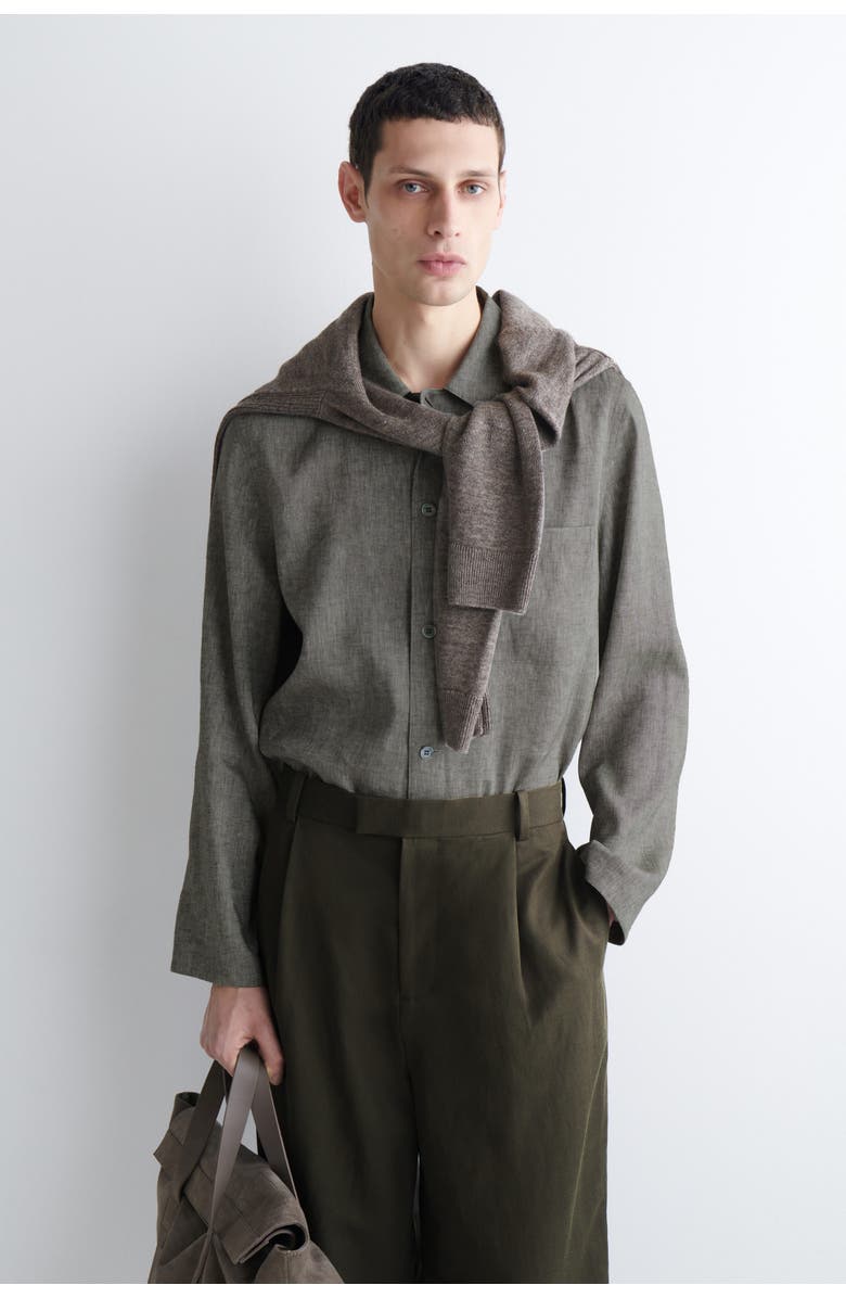 COS Linen Relaxed Shirt, Main, color, Gray Mélange