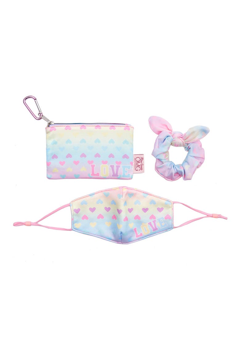 OMG Kids' Love & Hearts Face Mask, Scrunchie & Pouch Set, Main, color, PINK