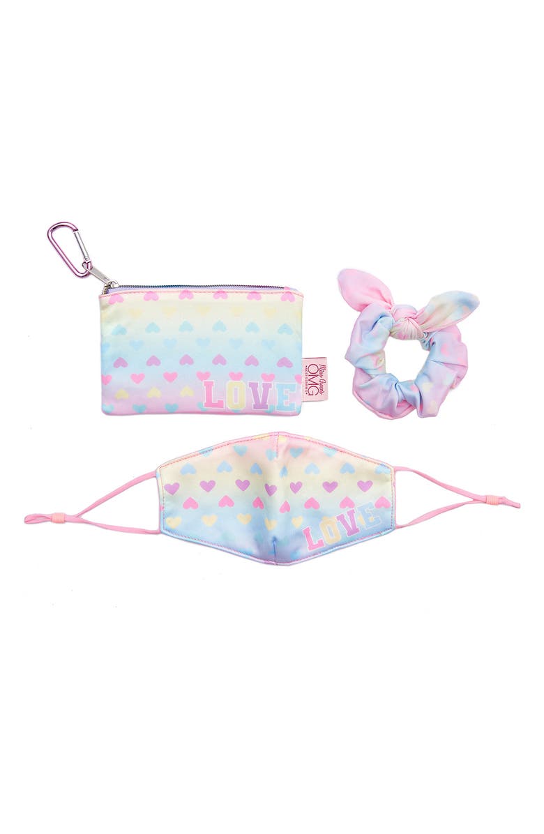 OMG Accessories OMG Kids' Love & Hearts Face Mask, Scrunchie & Pouch Set, Main, color, 