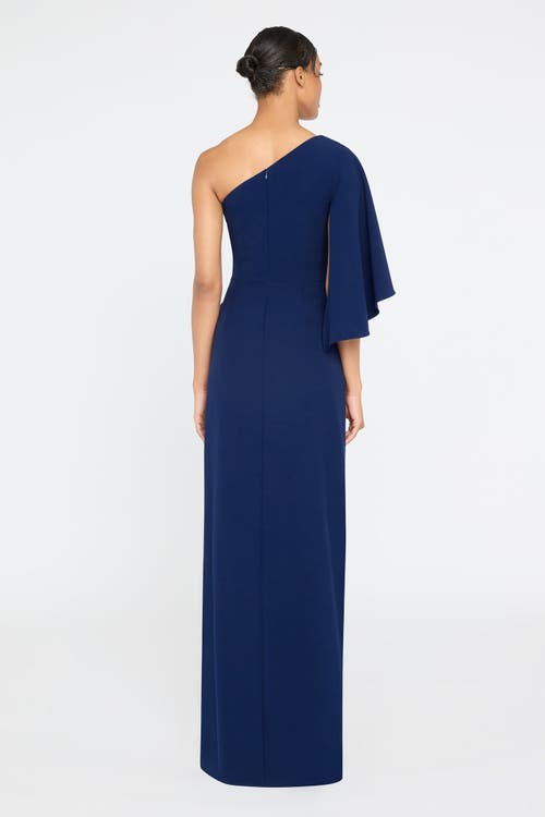 Theia Giuliana Embellished Crepe Column Gown In Blue