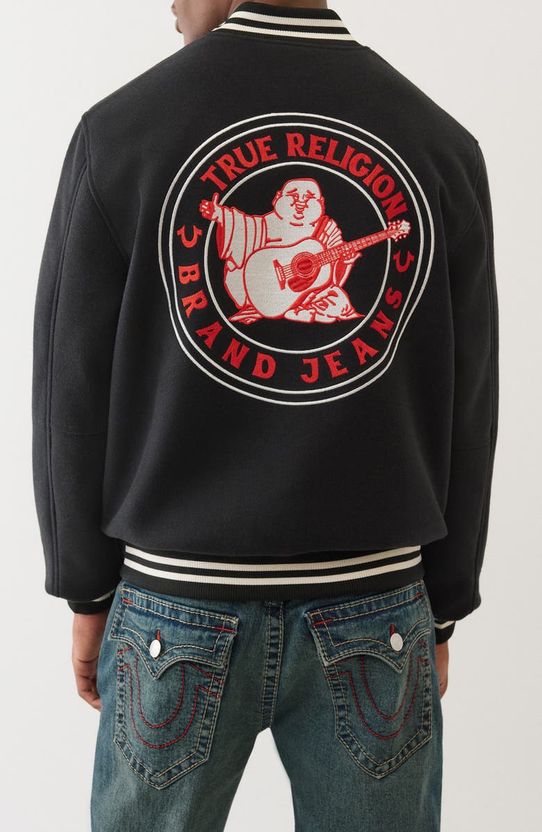 True Religion Western Varsity Jacket, Alternate, color, Jet Black