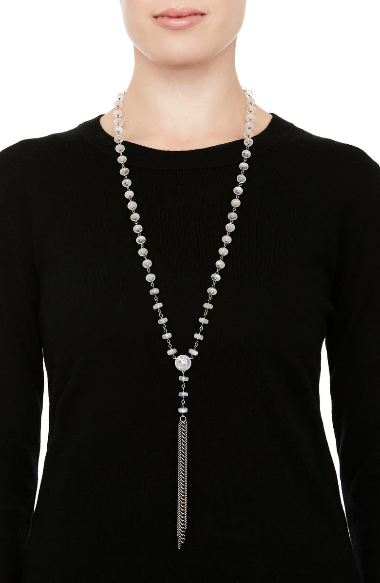 Sheryl Lowe Moonstone & Diamond Tassel Y-Necklace, Alternate, color, 