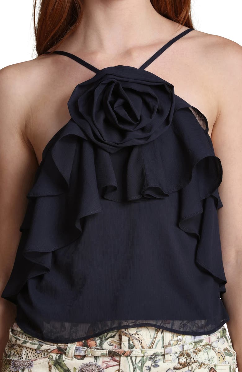 Avec Les Filles Rosette Ruffle Neck Halter Top, Alternate, color, Deep Navy