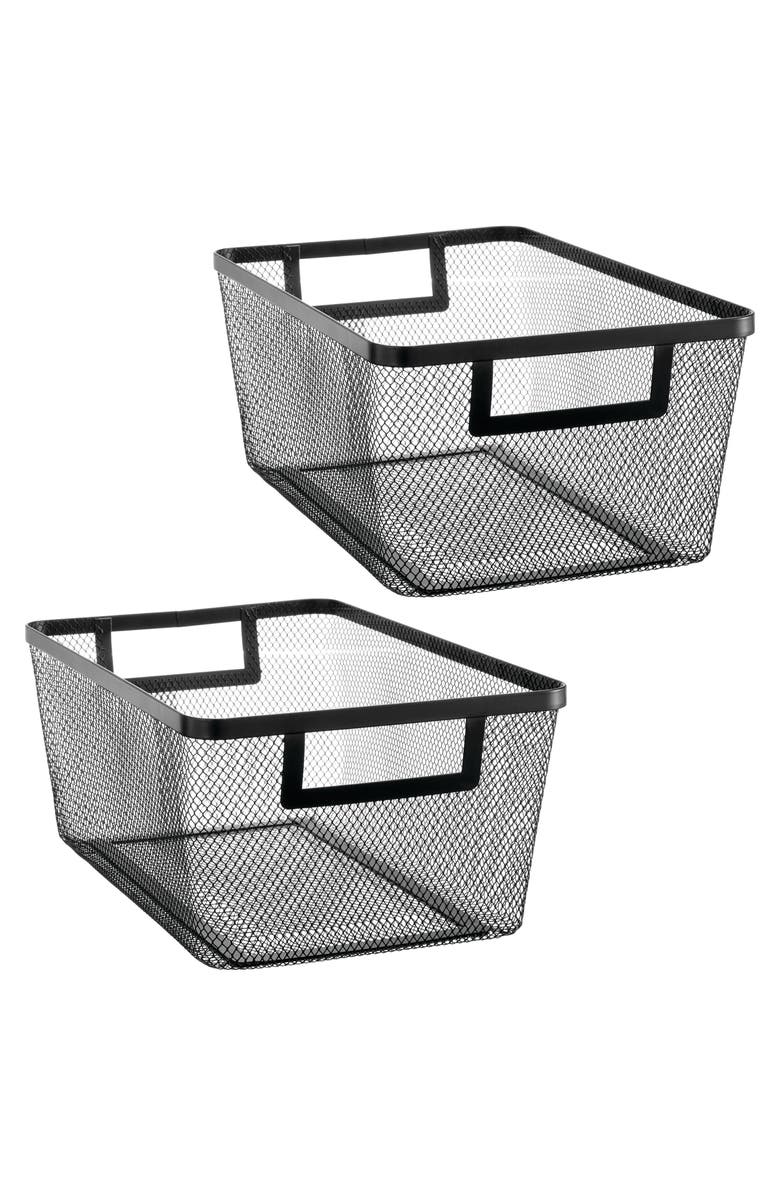 mDesign Metal Mesh Pantry Basket with Handles - Set of 2 - Matte Black, Main, color, Matte Black